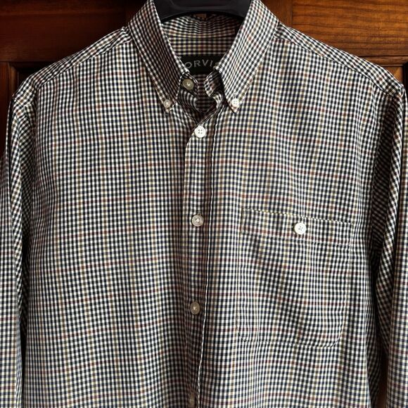 Orvis Multicolored Brown Check Button Down Shirt Men's Size Medium Casual Work - Picture 2 of 11